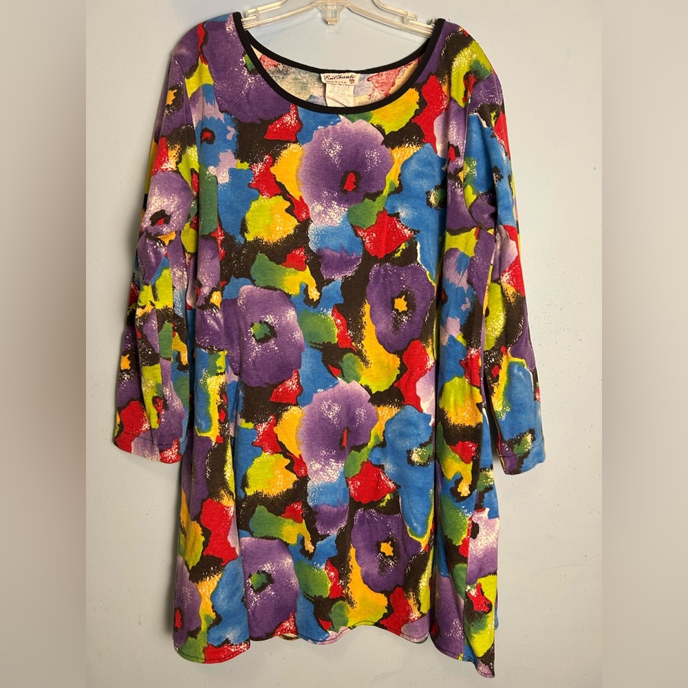 VTG EnChante Tunic Top Women’s‎ L Floral Pleated Cottagecore USA BOHO Whimsigoth